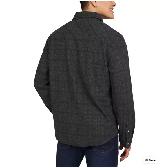 Chaps Knit Flannel Shirt Jacket Shacket Plaid Charcoal Gray L Heritage Dadcore - Picture 2 of 8